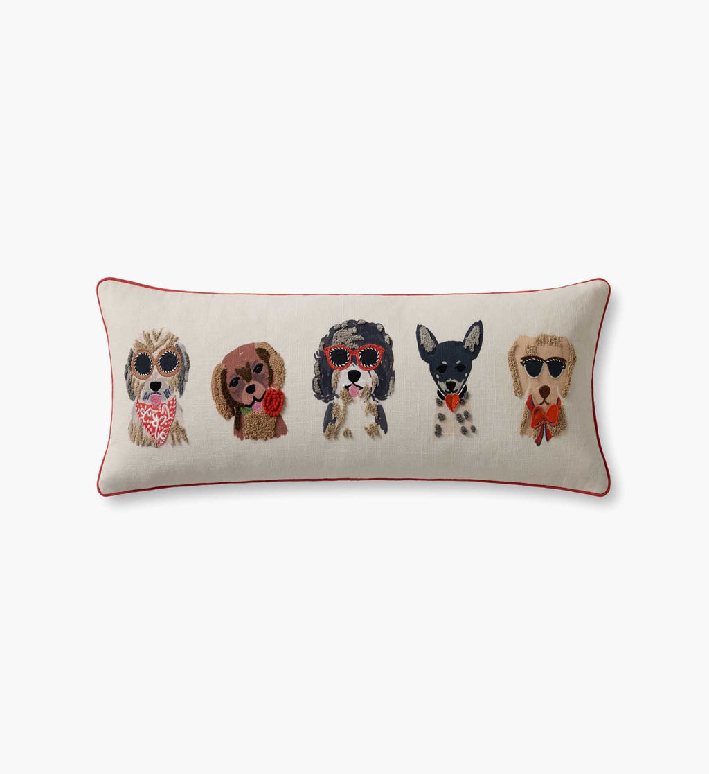Hot Dogs Embroidered Lumbar Pillow - White