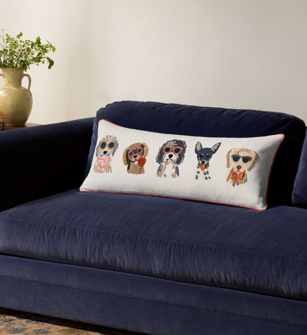 Hot Dogs Embroidered Lumbar Pillow - White