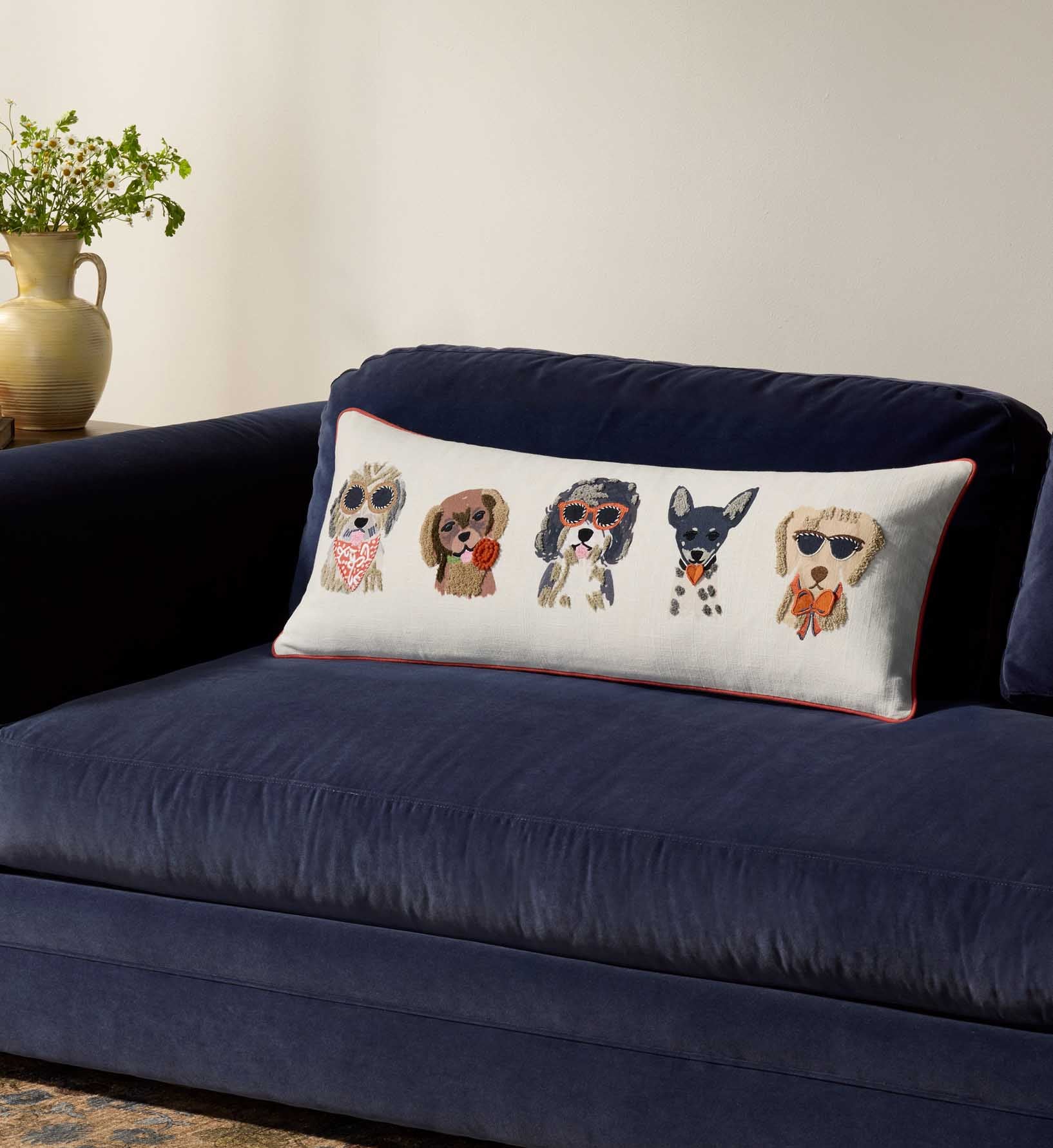 Hot Dogs Embroidered Lumbar Pillow - White