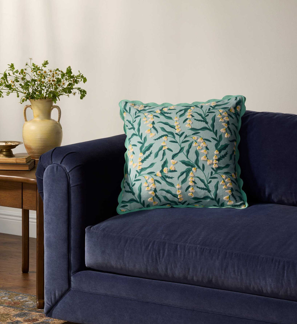 Lily of the Valley Embroidered Pillow - Light Green
