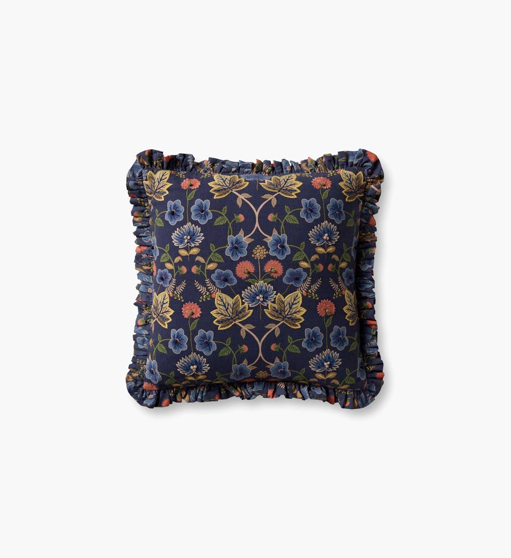 Maple Embroidered Pillow - Blue