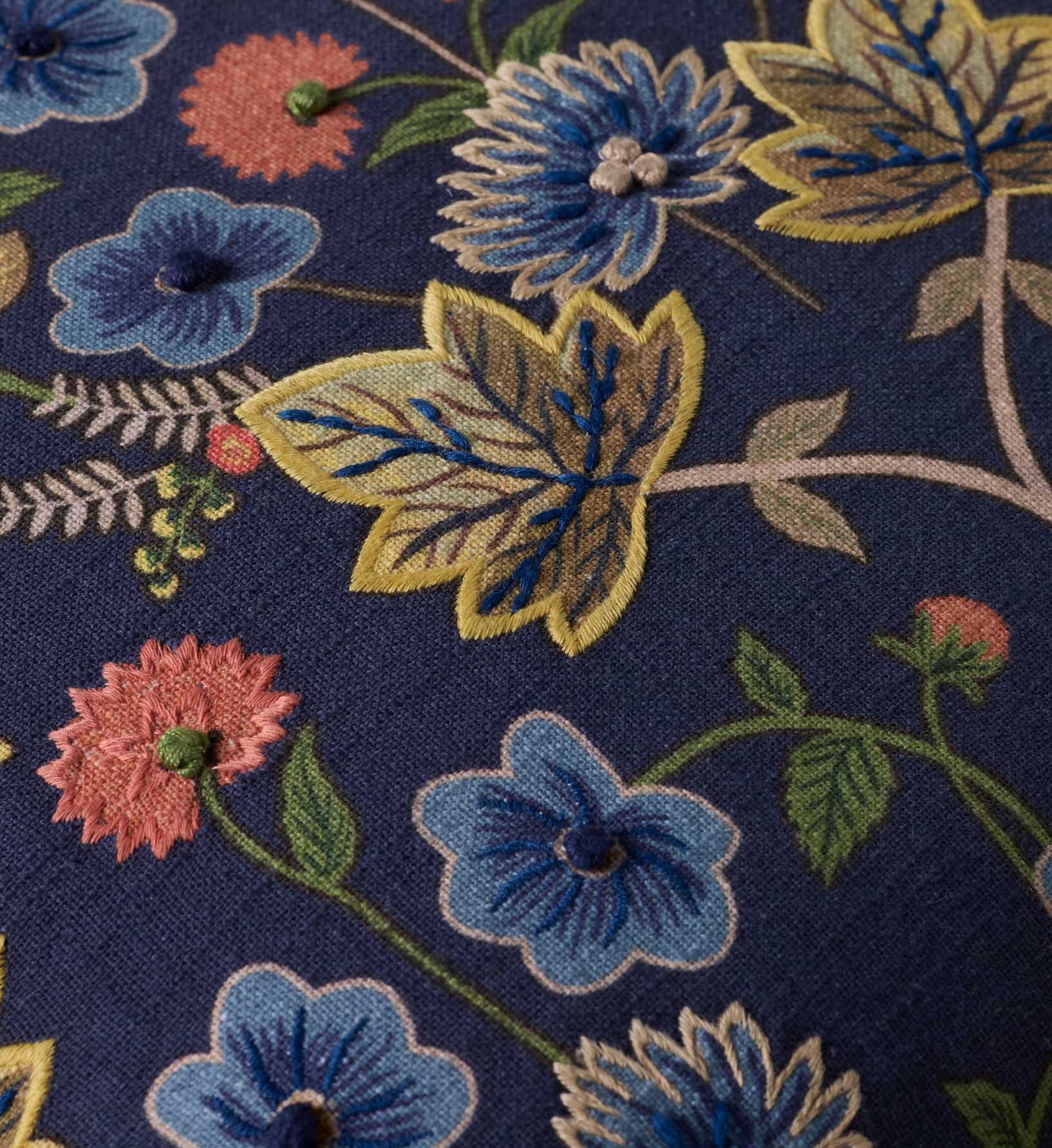 Maple Embroidered Pillow - Blue