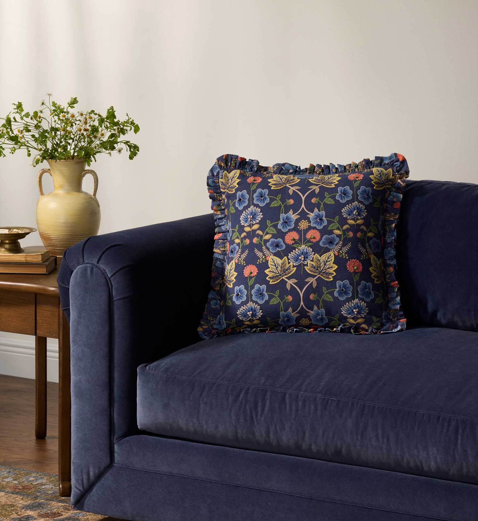 Maple Embroidered Pillow - Blue