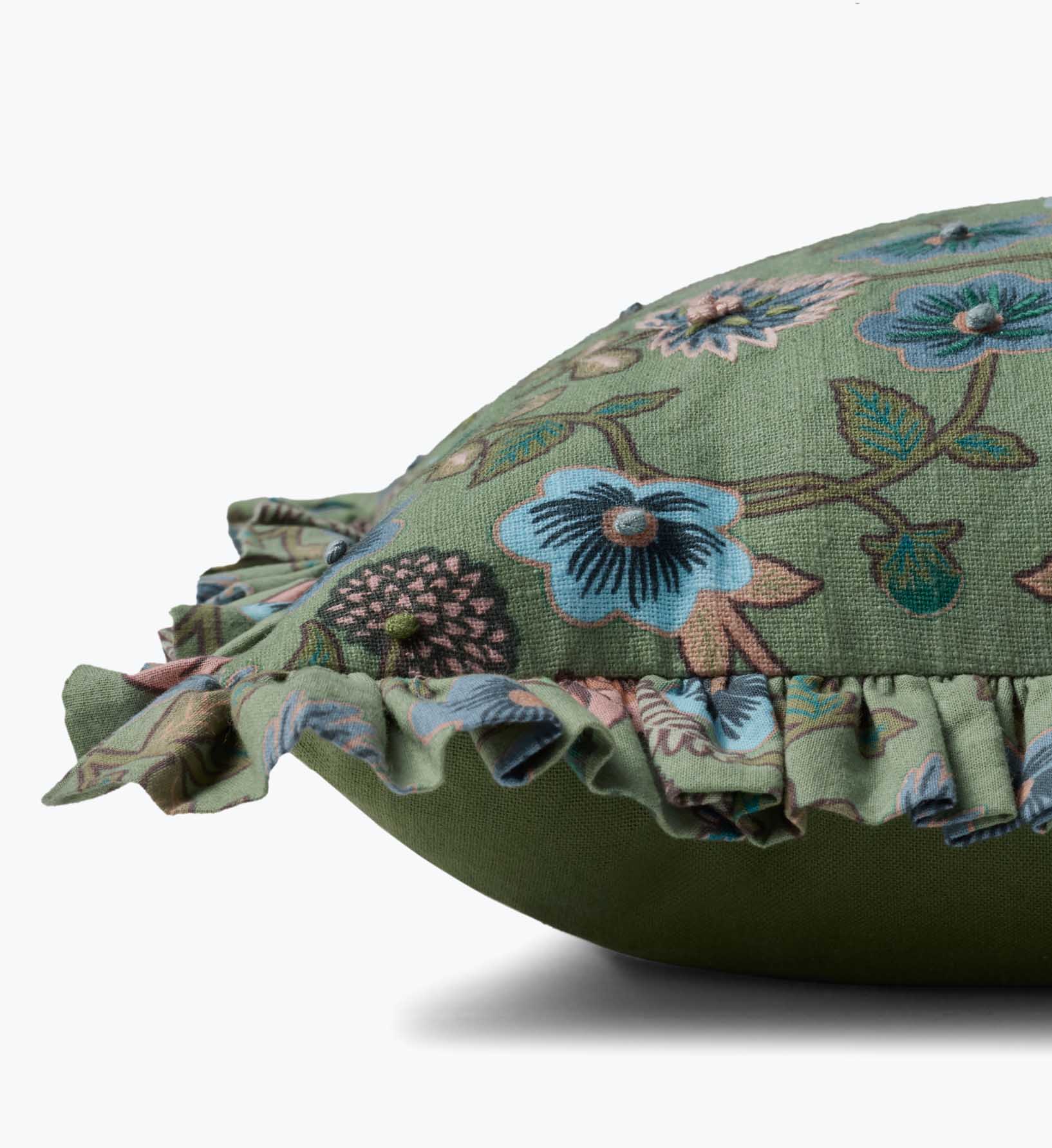 Maple Embroidered Pillow - Green