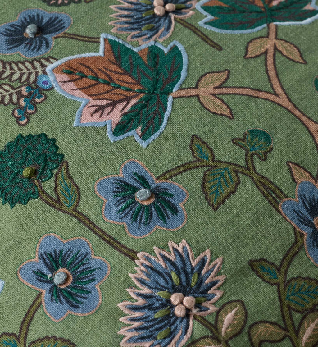 Maple Embroidered Pillow - Green
