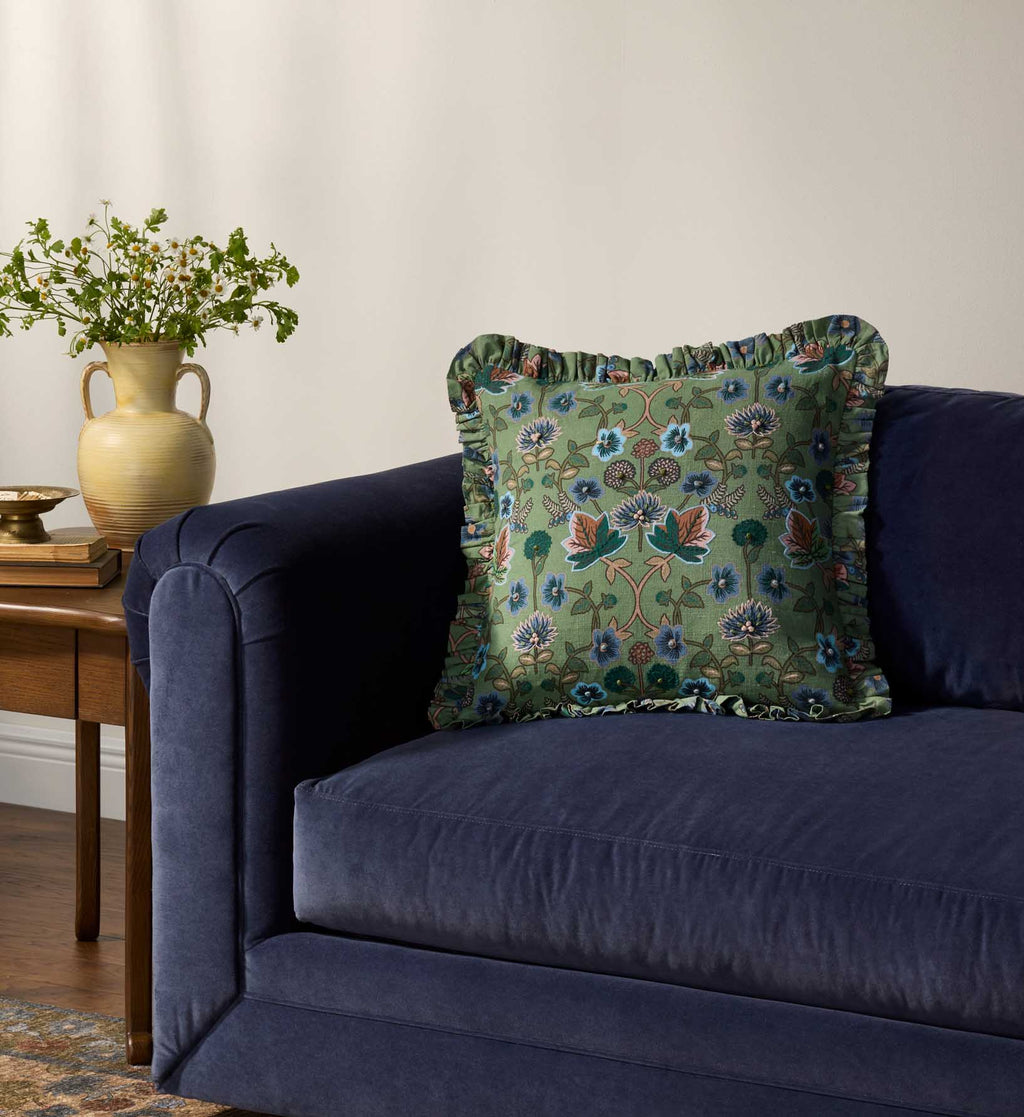 Maple Embroidered Pillow - Green