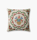 Rosette Vase Embroidered Pillow - Ivory