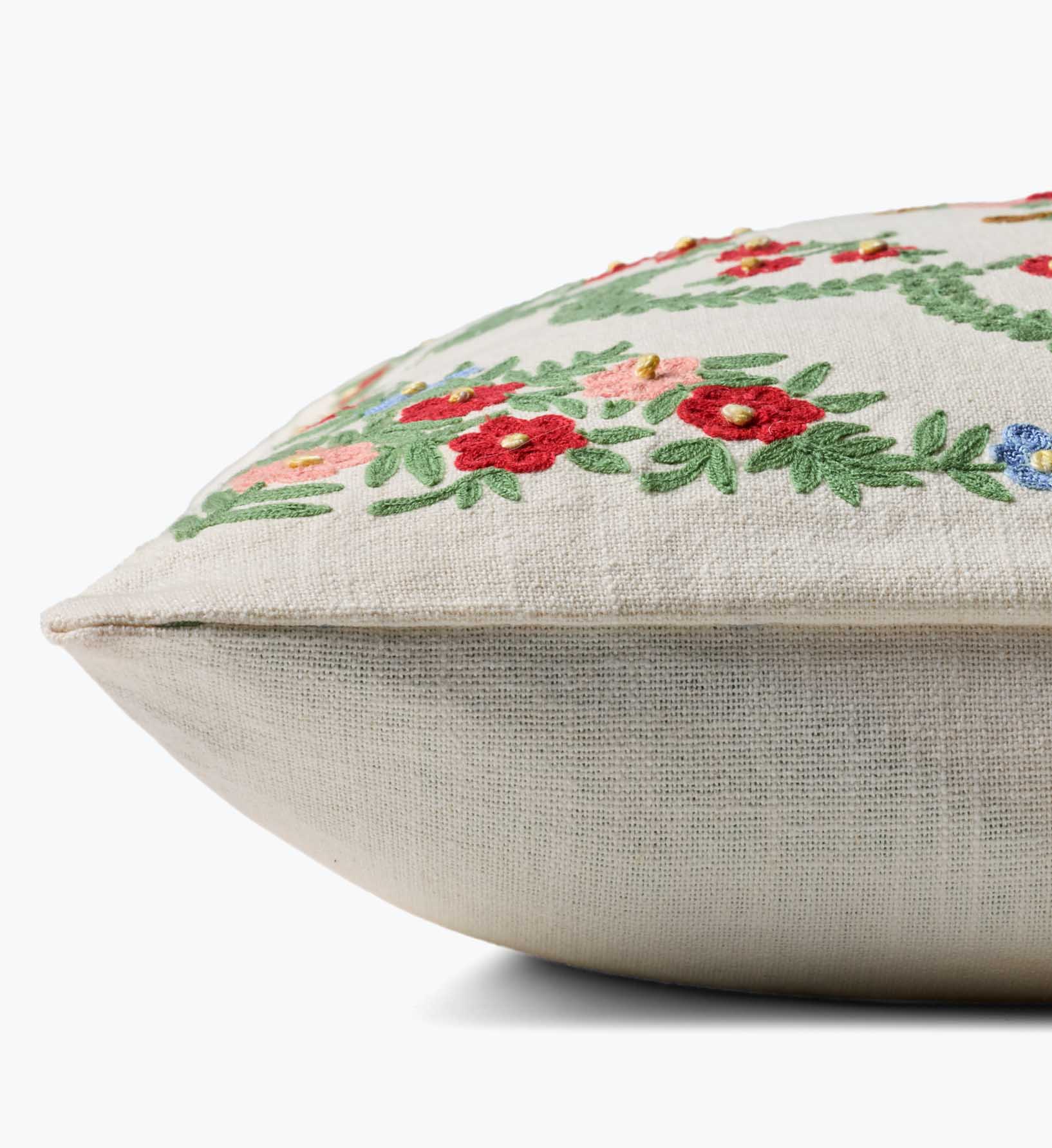 Rosette Vase Embroidered Pillow - Ivory