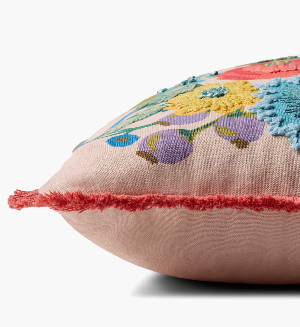 Vintage Garden Embroidered Pillow - Blush