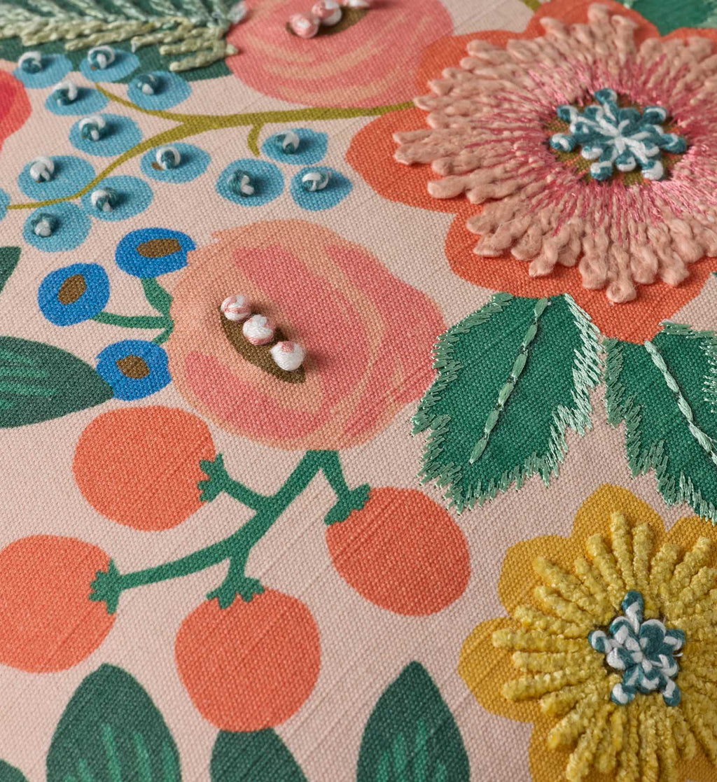 Vintage Garden Embroidered Pillow - Blush