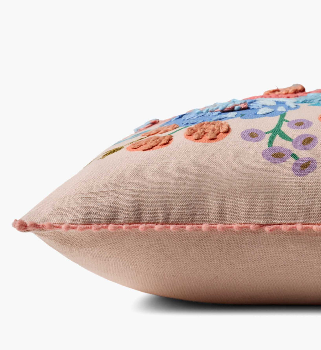 Vintage Garden Embroidered Lumbar Pillow - Pink