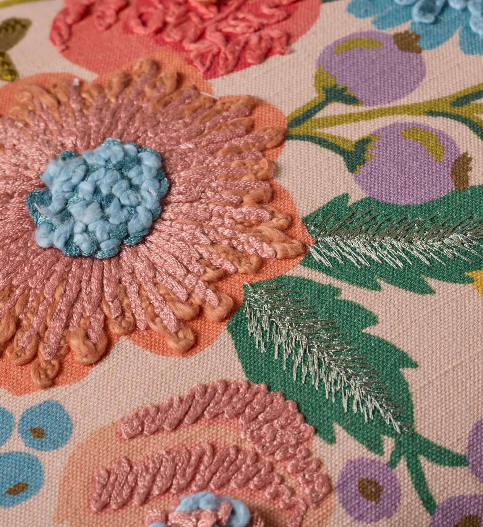 Vintage Garden Embroidered Lumbar Pillow - Pink