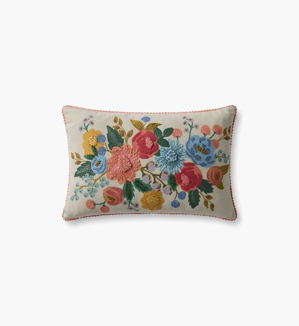Vintage Garden Embroidered Lumbar Pillow - Light Green