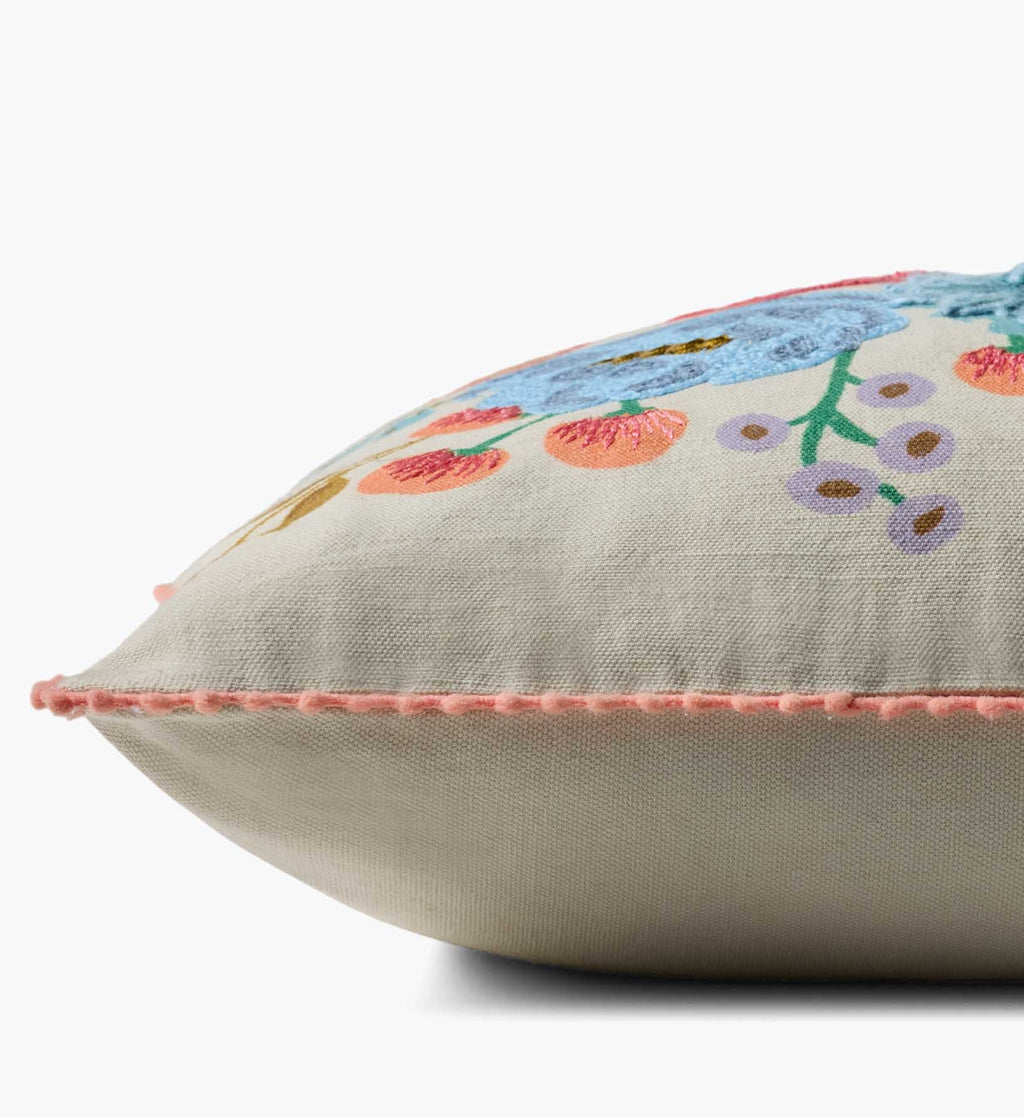 Vintage Garden Embroidered Lumbar Pillow - Light Green