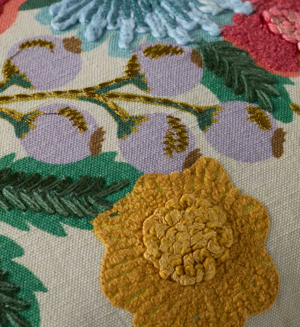 Vintage Garden Embroidered Lumbar Pillow - Light Green