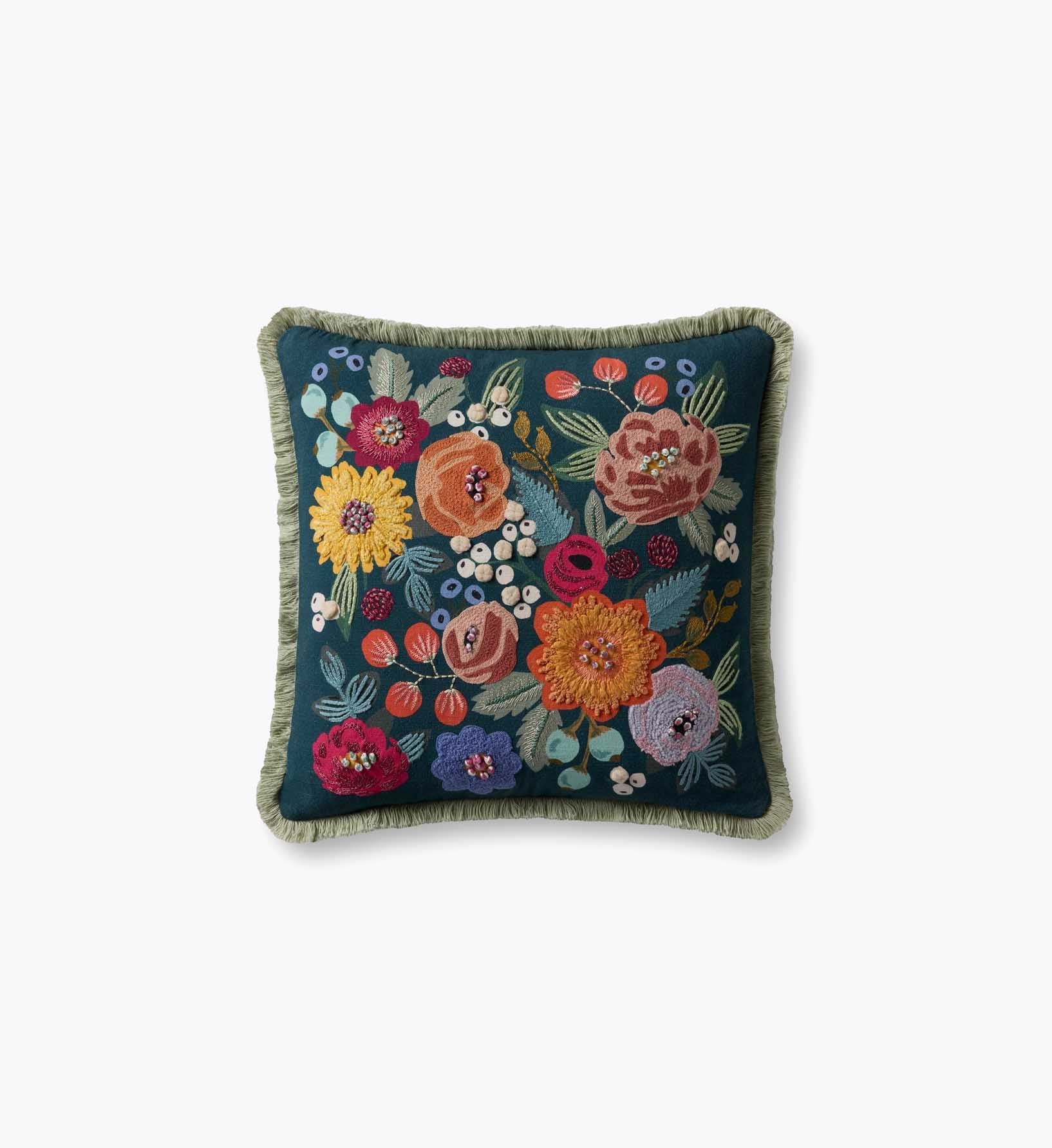 Vintage Garden Embroidered Pillow - Multi