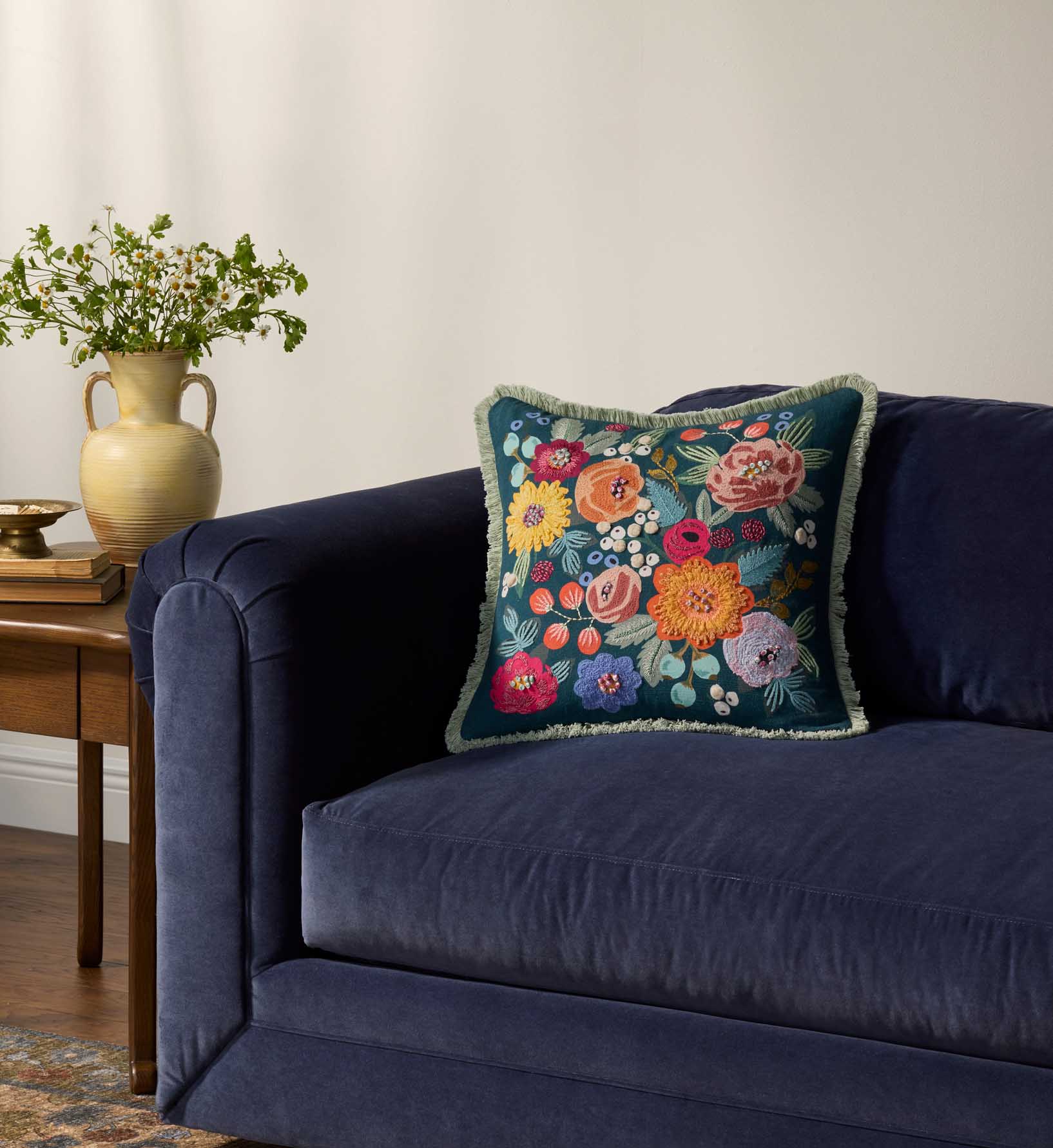 Vintage Garden Embroidered Pillow - Multi