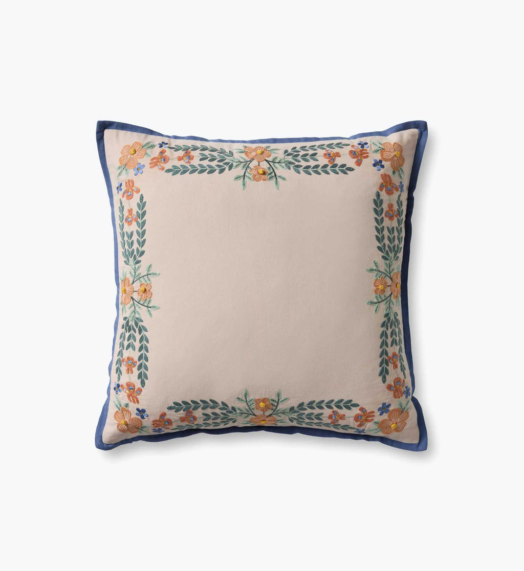 Willow Border Embroidered Pillow - Ivory