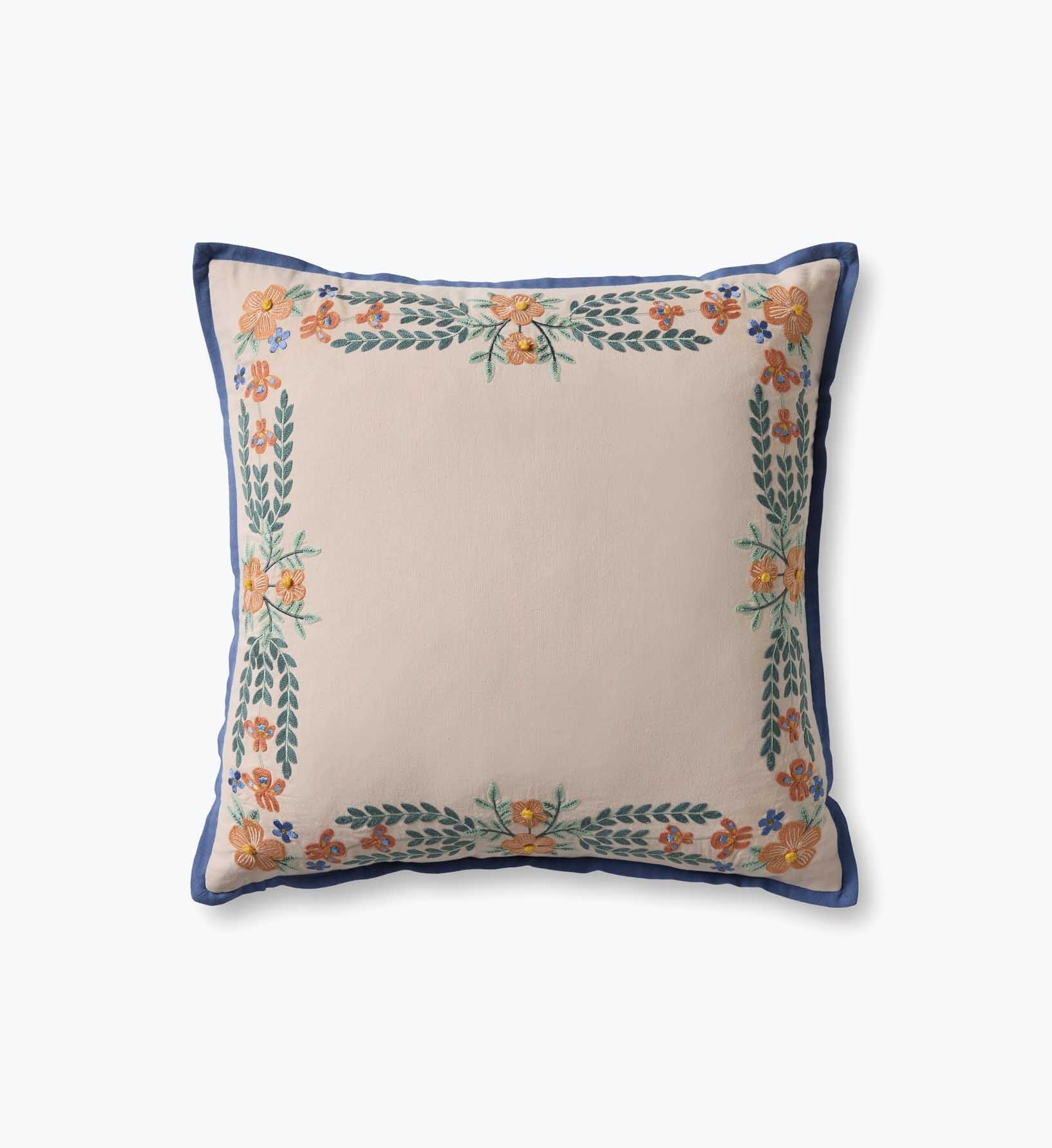 Willow Border Embroidered Pillow - Ivory