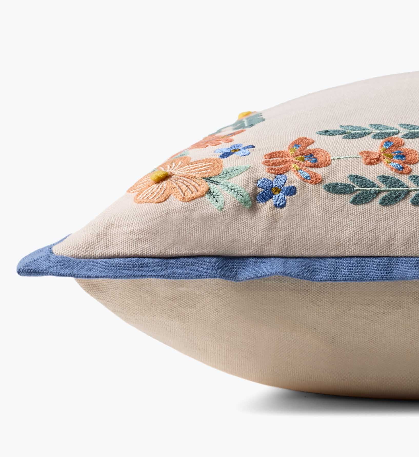 Willow Border Embroidered Pillow - Ivory