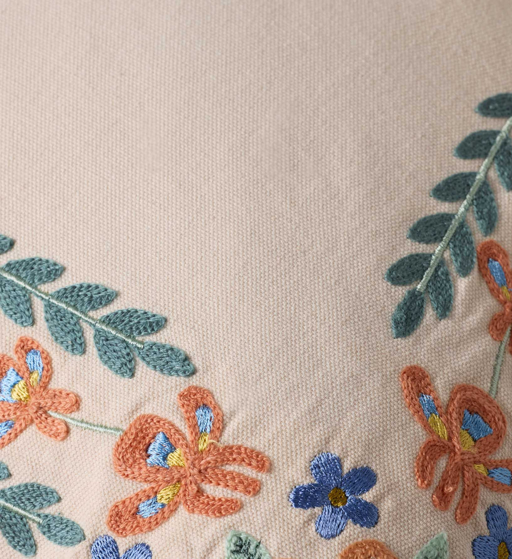 Willow Border Embroidered Pillow - Ivory