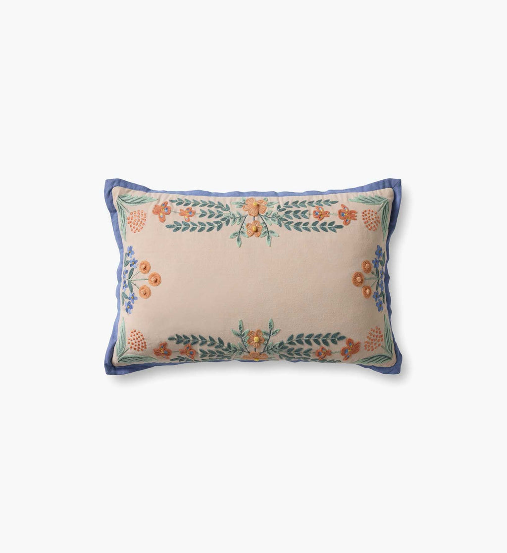 Willow Border Embroidered Lumbar Pillow - Ivory