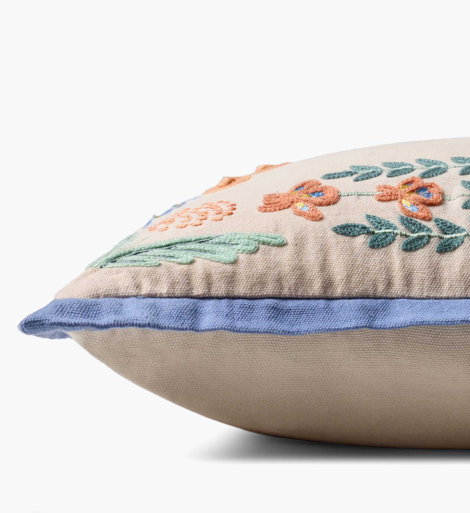 Willow Border Embroidered Lumbar Pillow - Ivory