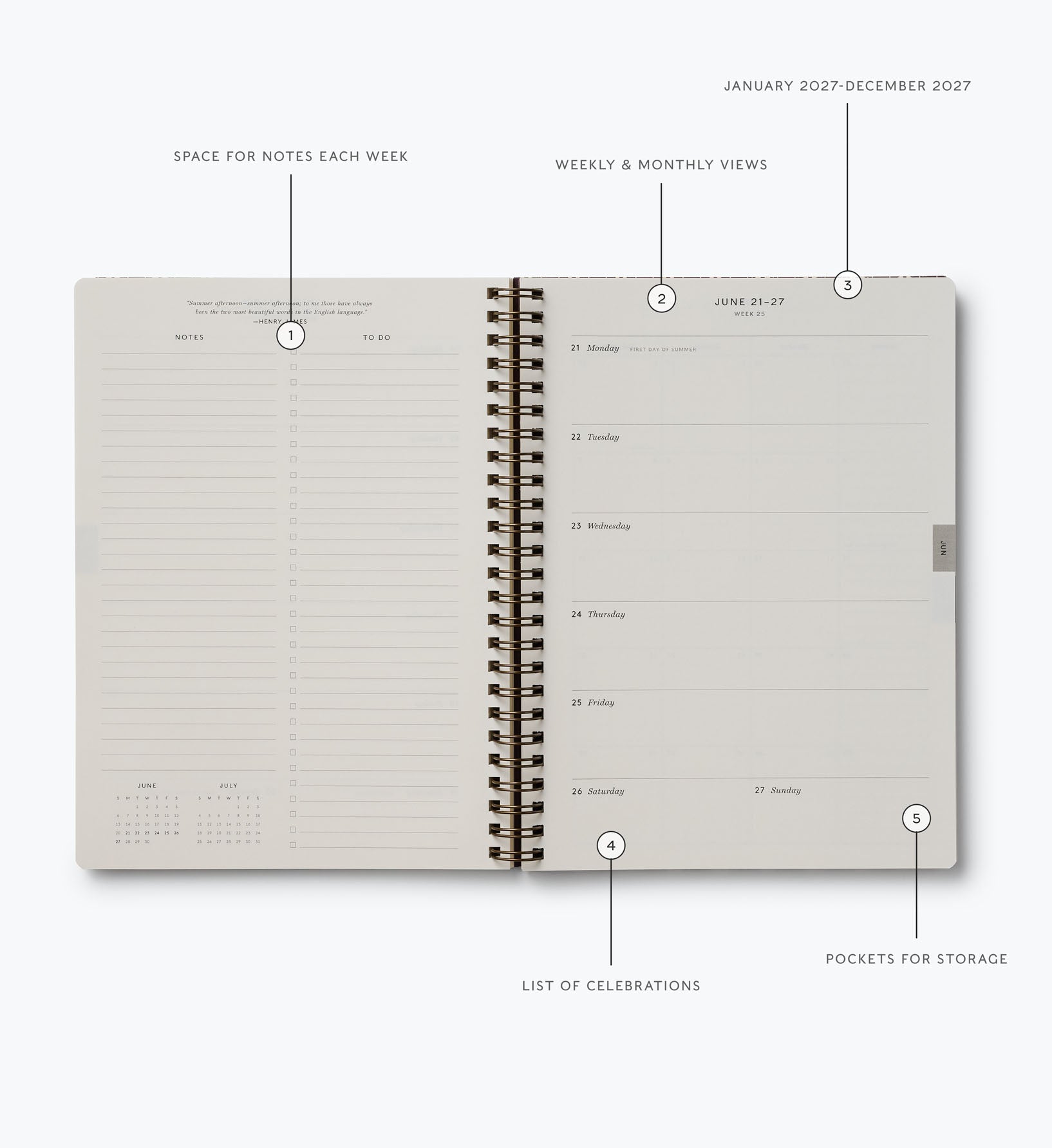 2027 12-Month Softcover Spiral Planner - Sage Hydrangea