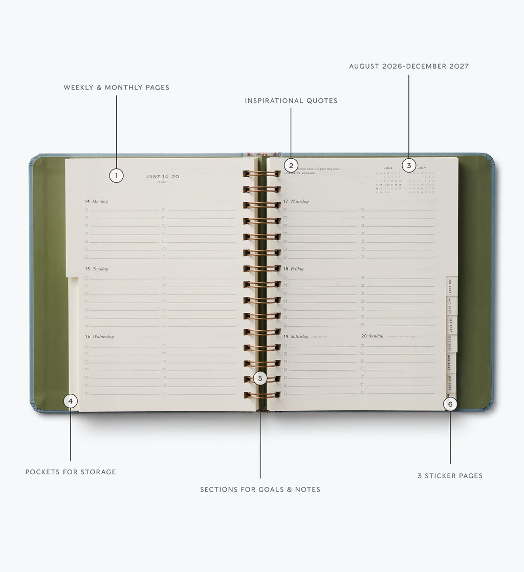 2026-2027 17-Month Academic Covered Spiral Planner - Paisley