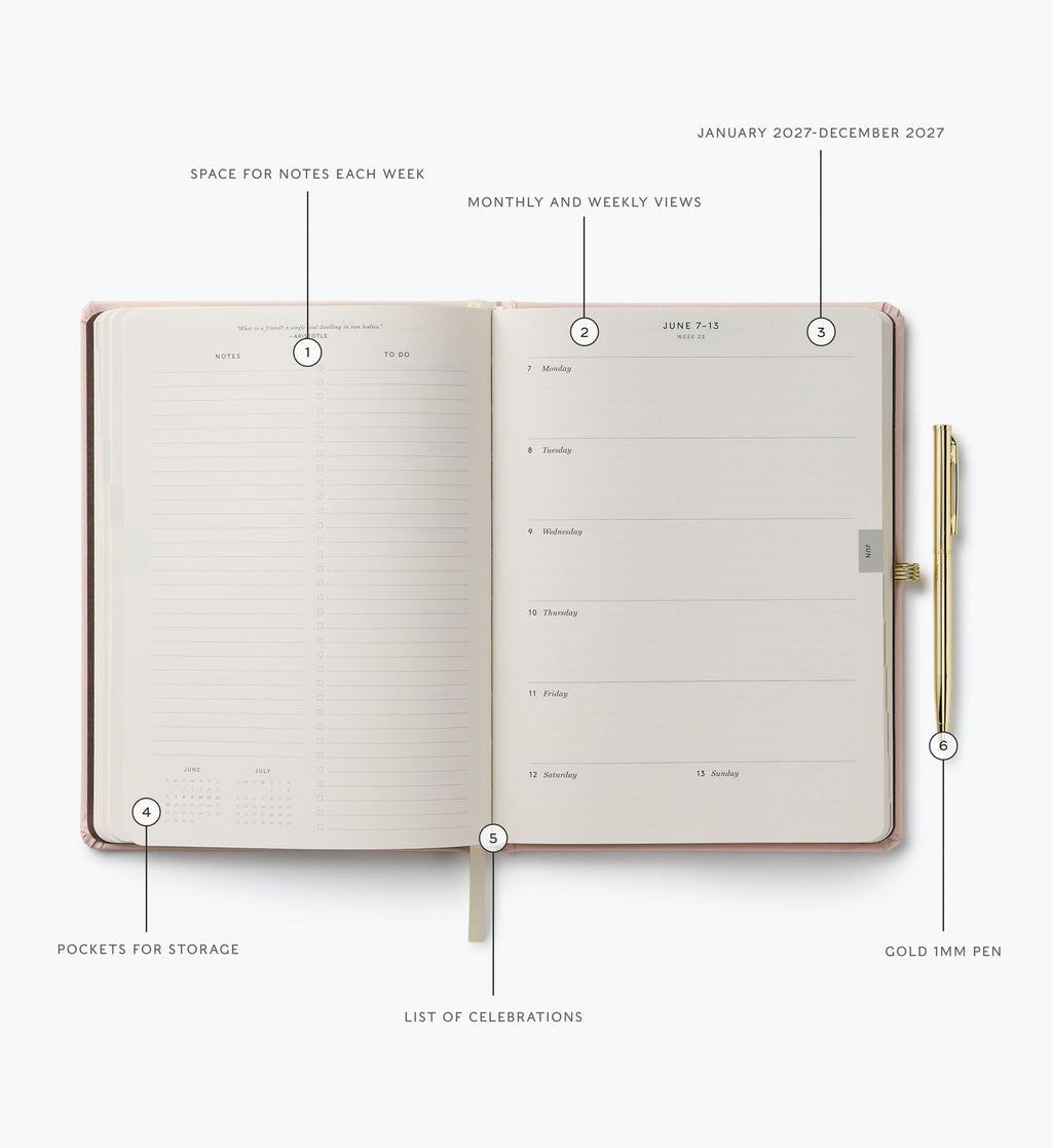 2027 12-Month Hardcover Planner with Pen - Paisley