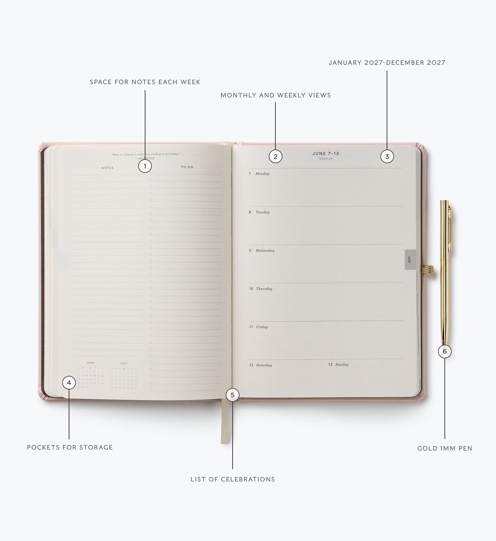 2027 12-Month Hardcover Planner with Pen - Paisley