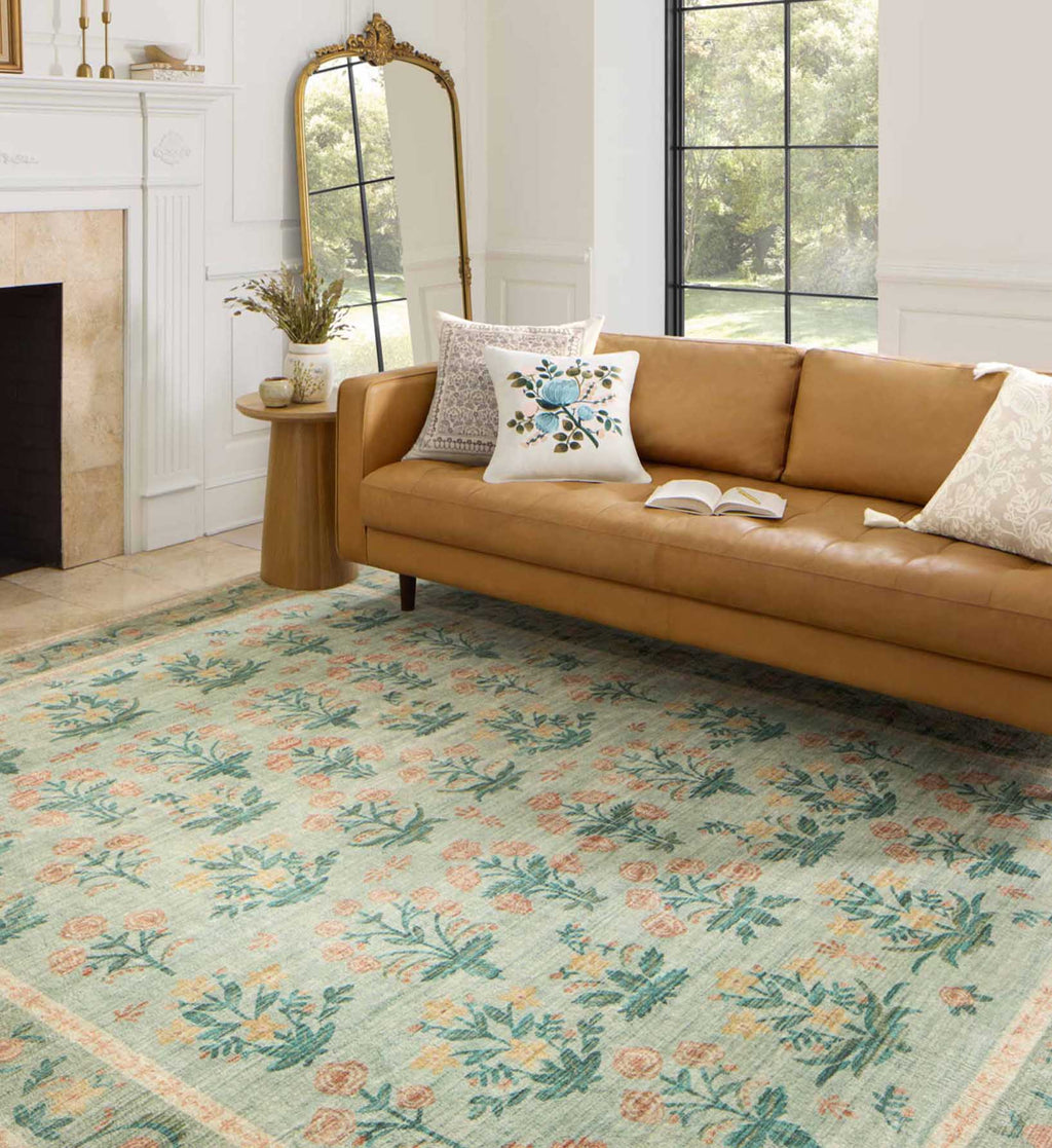 Eden Mughal Rose Power Loomed Rug - Moss