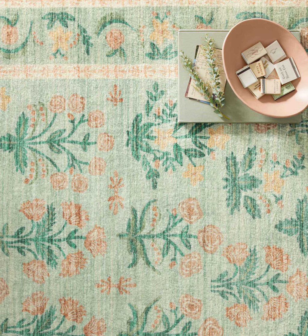 Eden Mughal Rose Power Loomed Rug - Moss