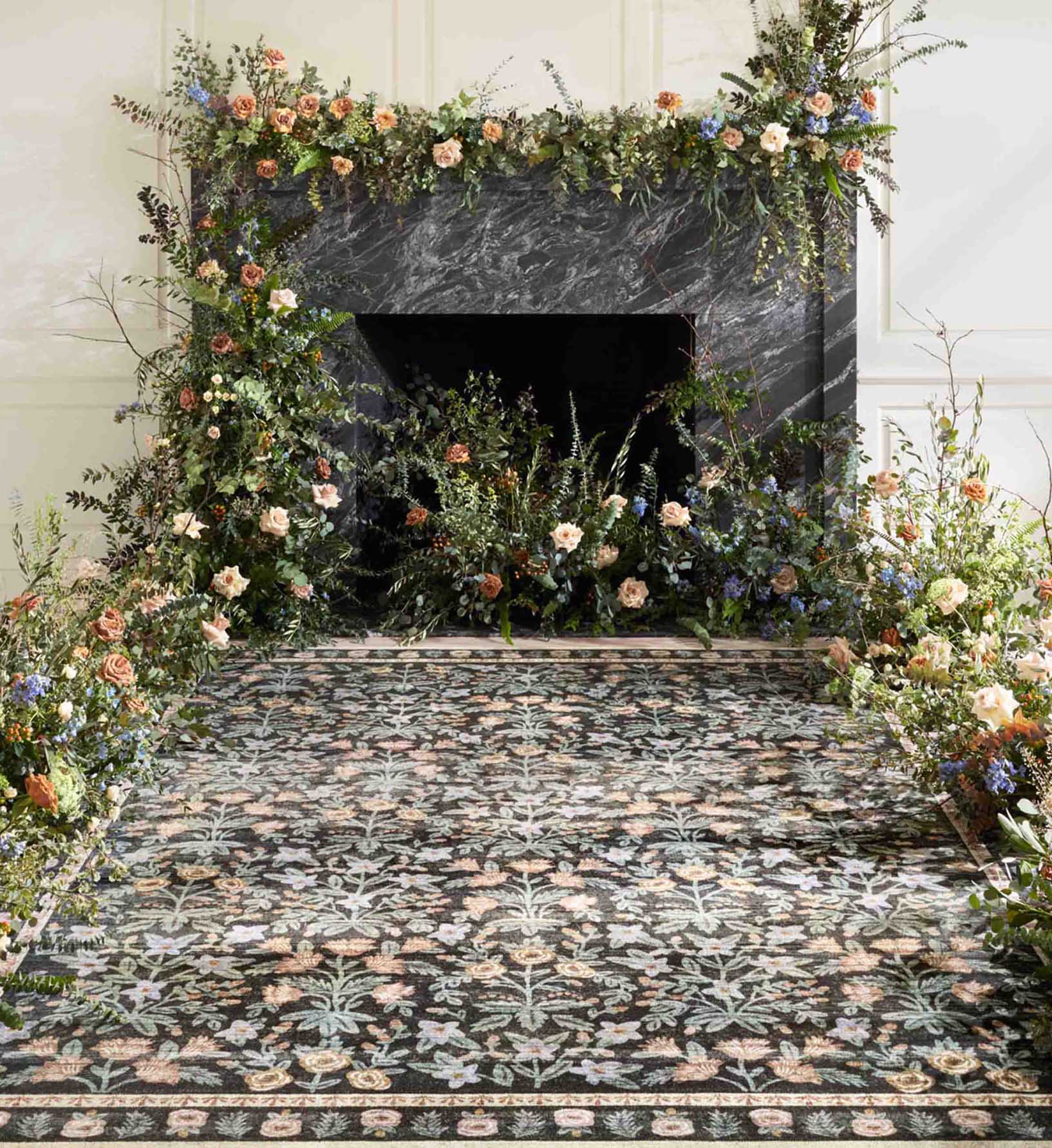 Eden Mughal Garden Power Loomed Rug - Black