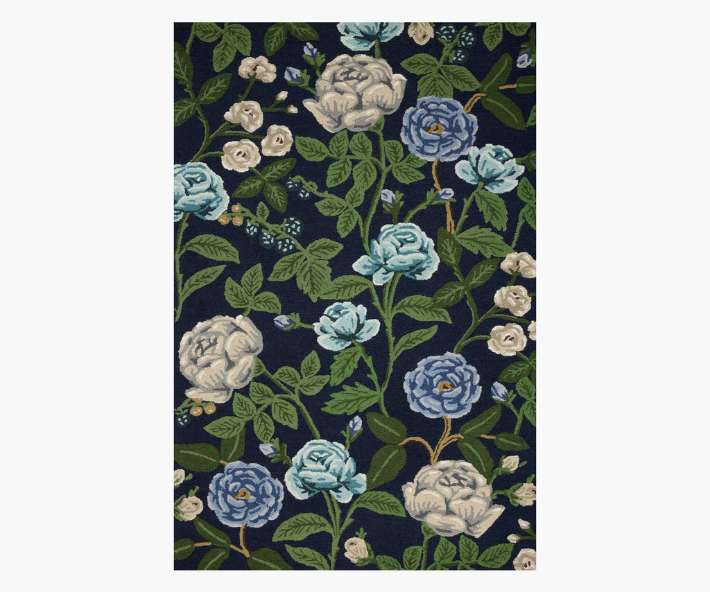 Highgrove Roses Wool Hooked Rug - Navy