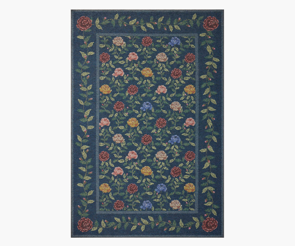 Wildwood Rose Trellis Printed Rug - Navy