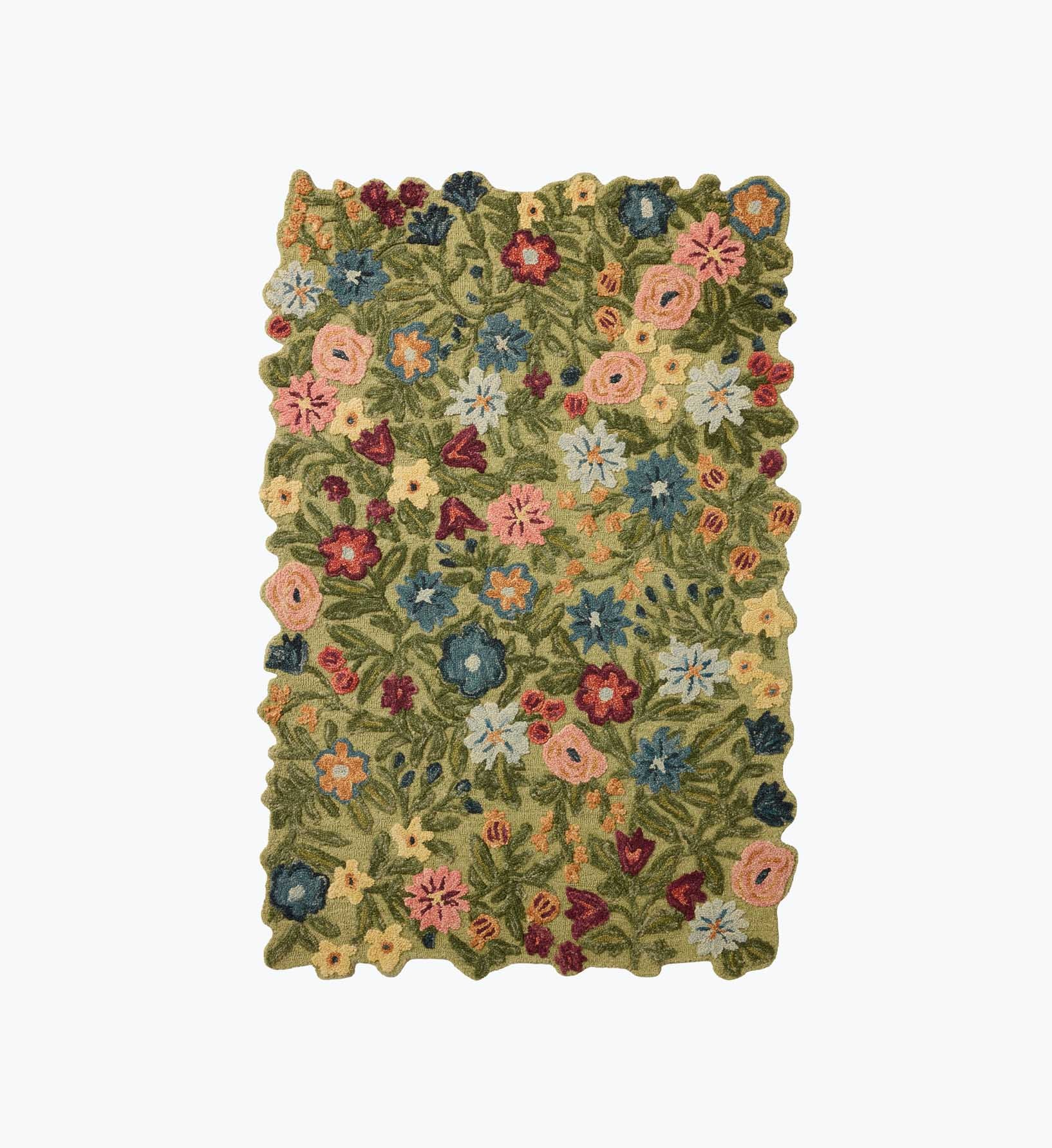 Edith Wool Hooked Rug - Green