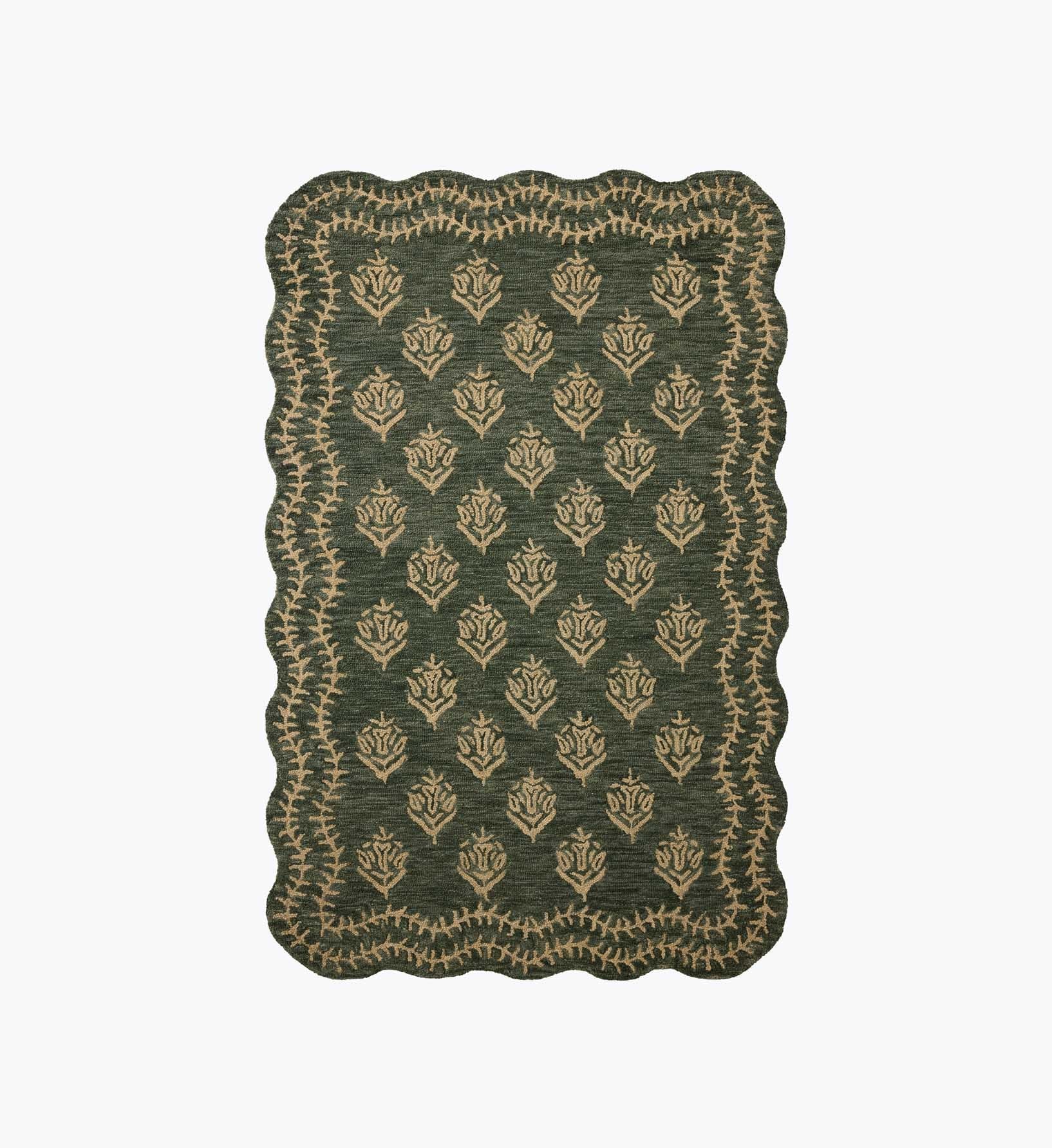 Lisette Wool Hooked Rug - Forest & Oatmeal