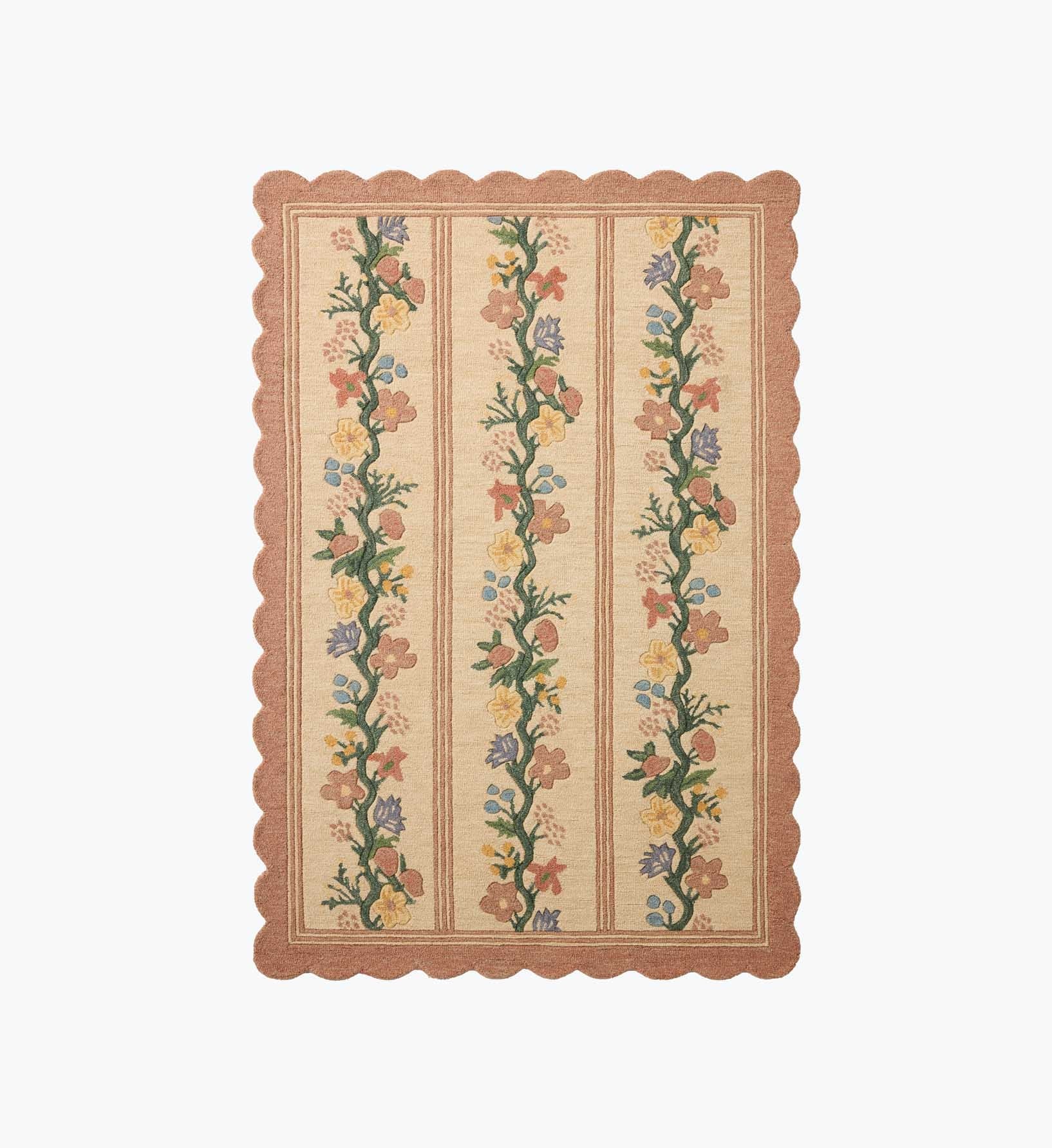 Thistle Wool Hooked Rug - Blush