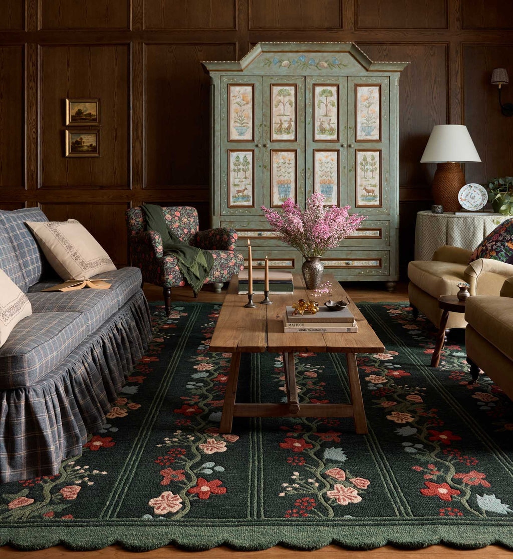 Thistle Wool Hooked Rug - Forest