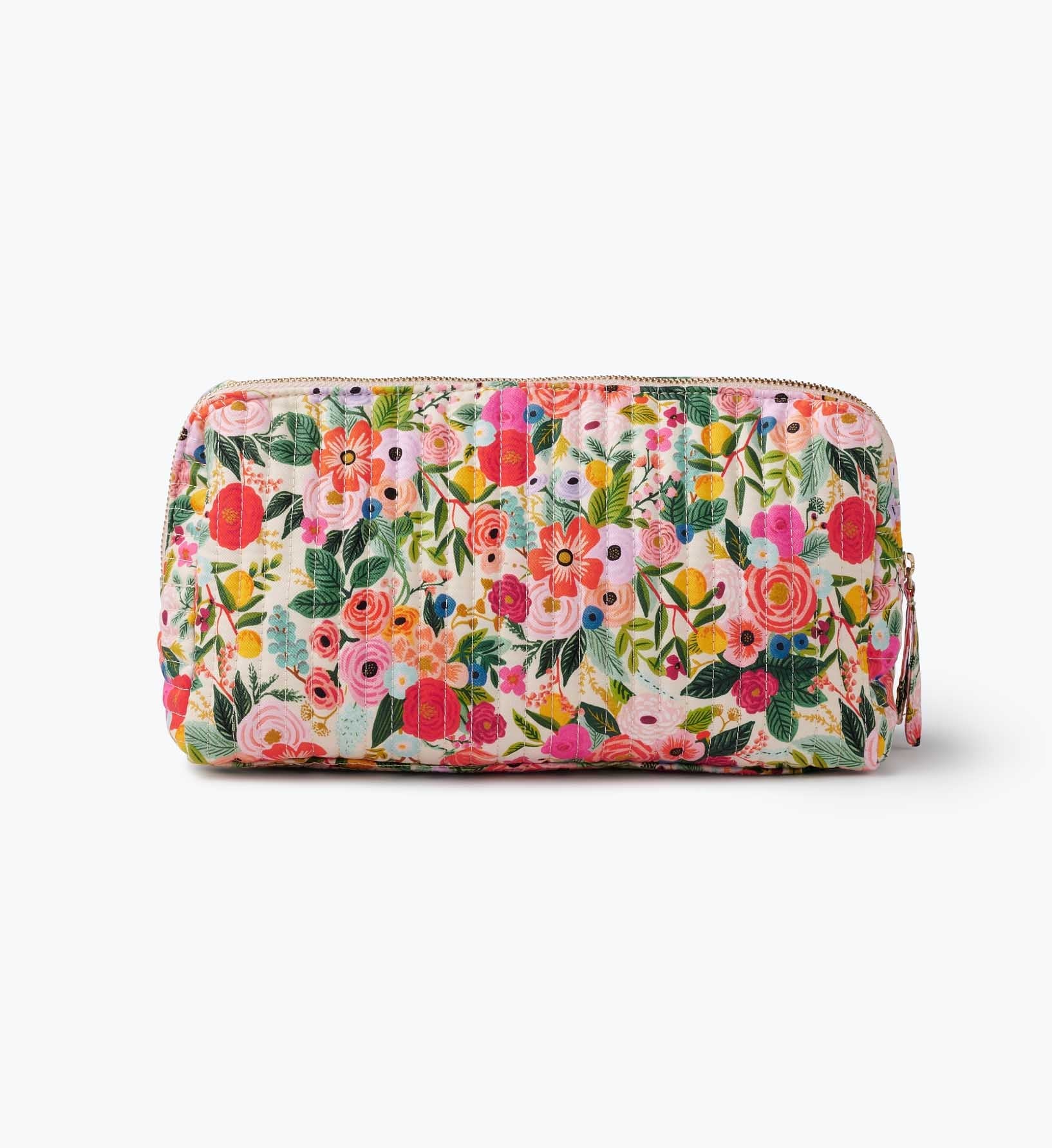 Quilted Large Cosmetic Pouch - Garden Party