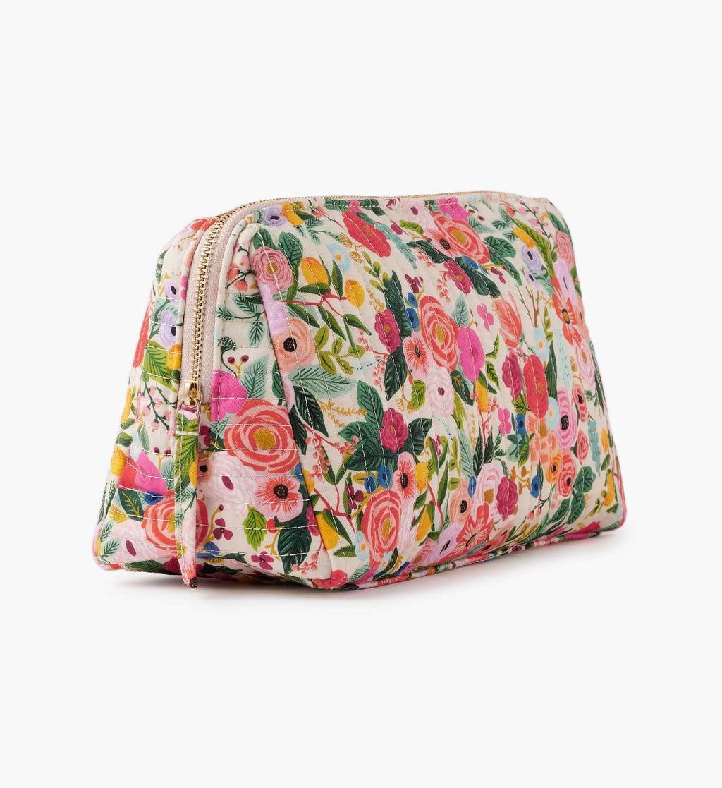 Quilted Large Cosmetic Pouch - Garden Party