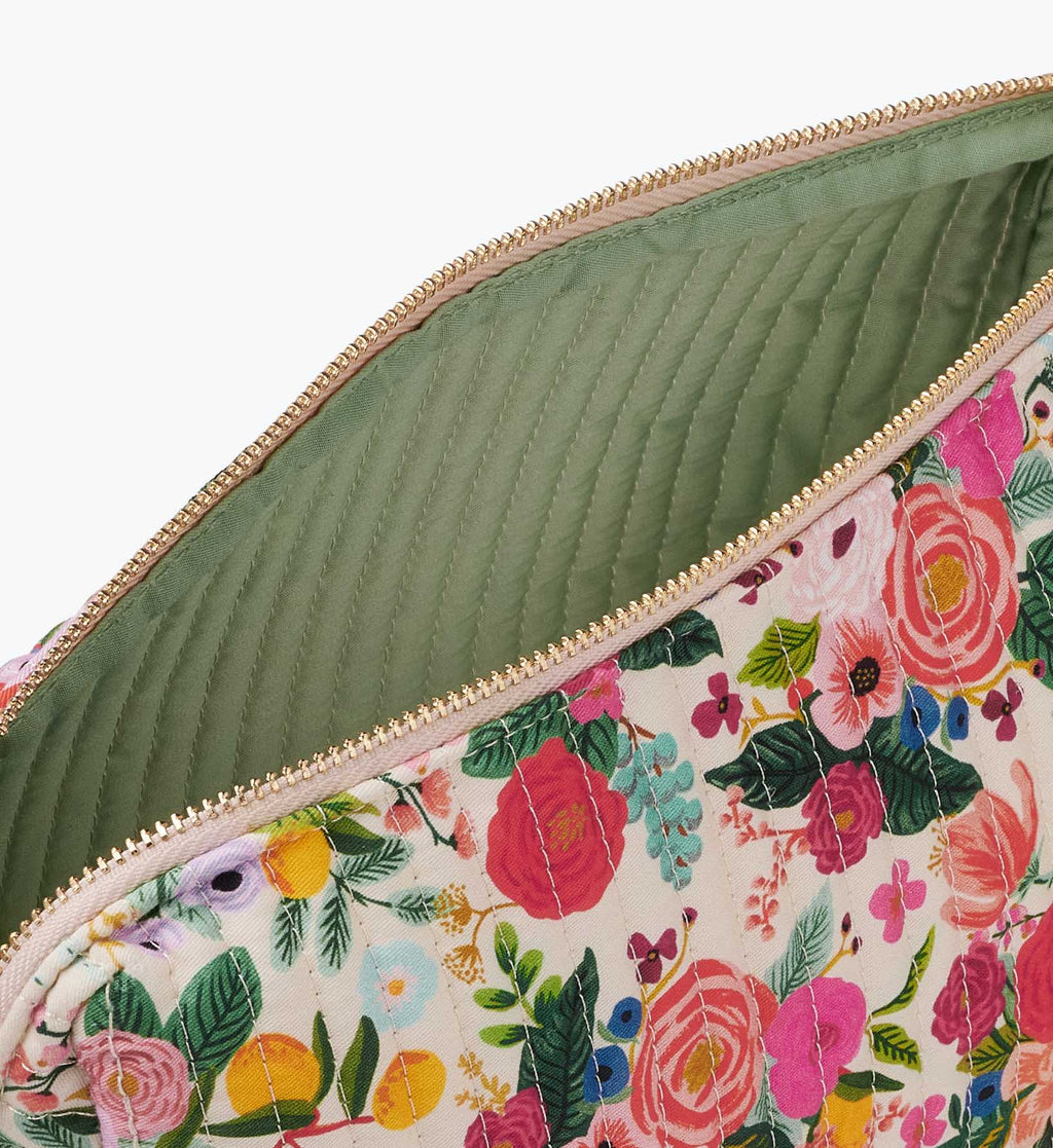 Quilted Large Cosmetic Pouch - Garden Party