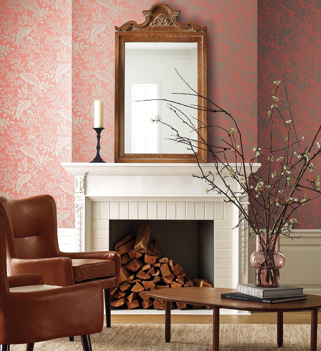 Canopy Wallpaper - Rose & Metallic Silver