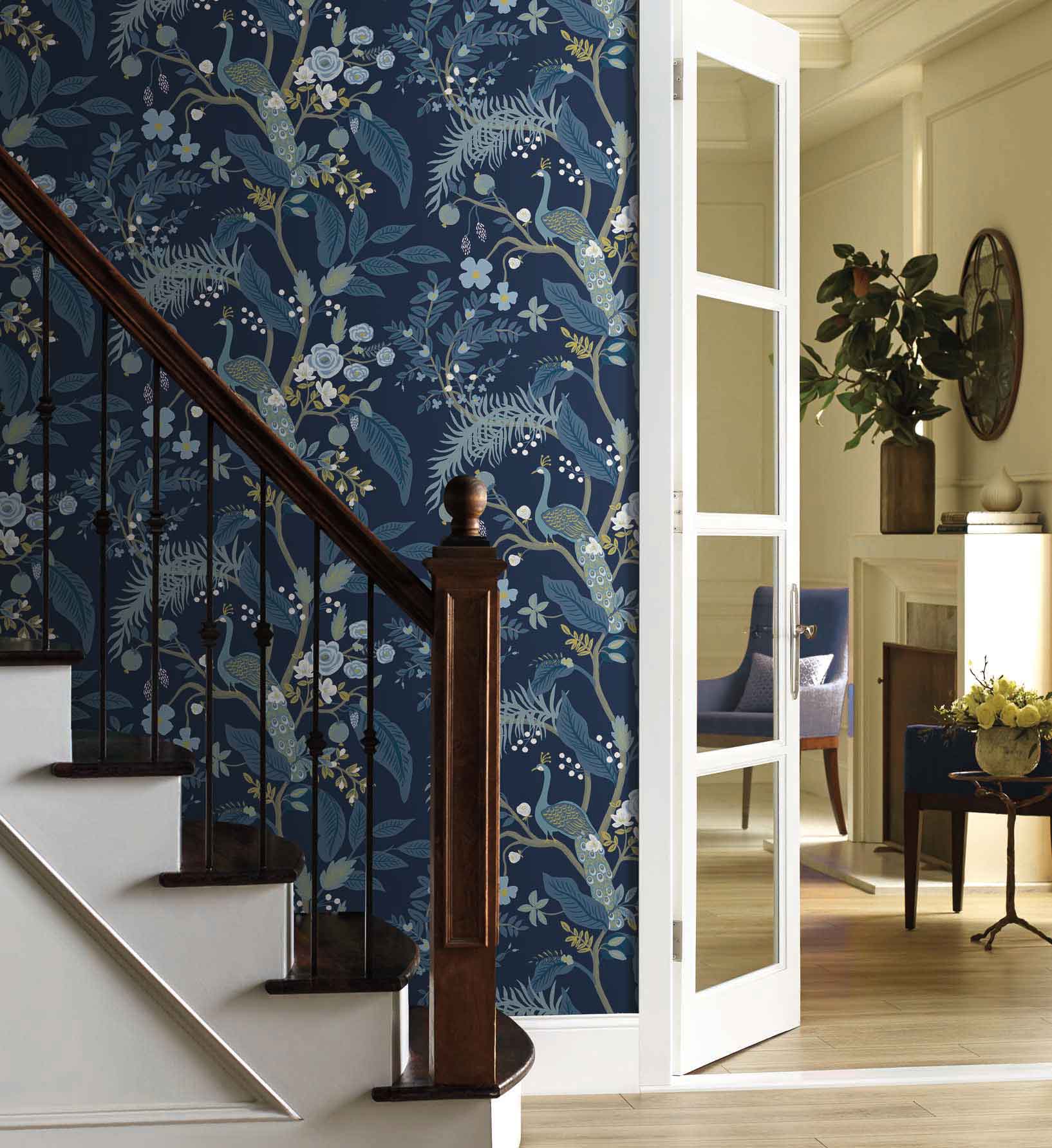 Peacock Wallpaper - Navy