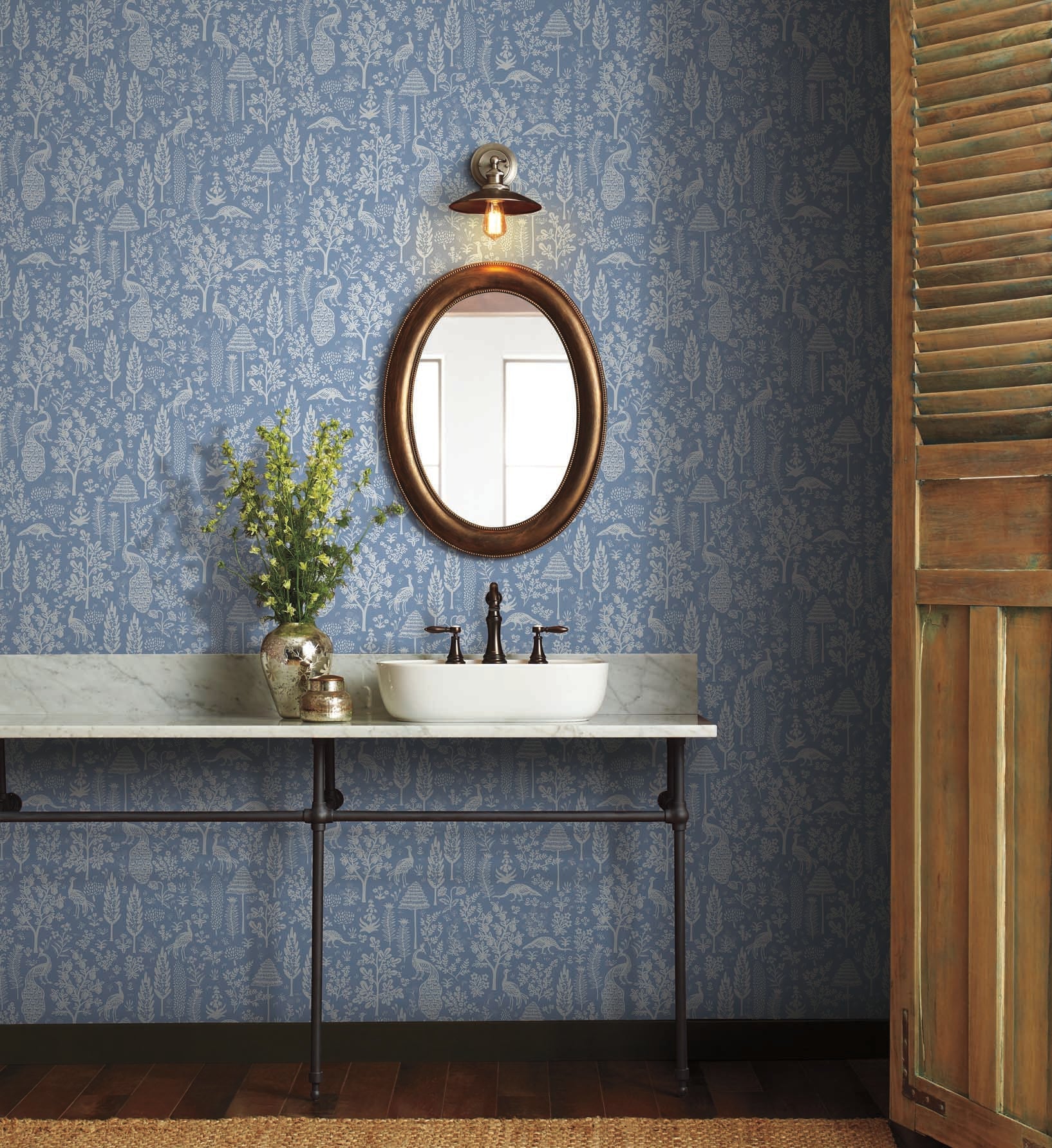 Menagerie Toile Wallpaper - Blue & White