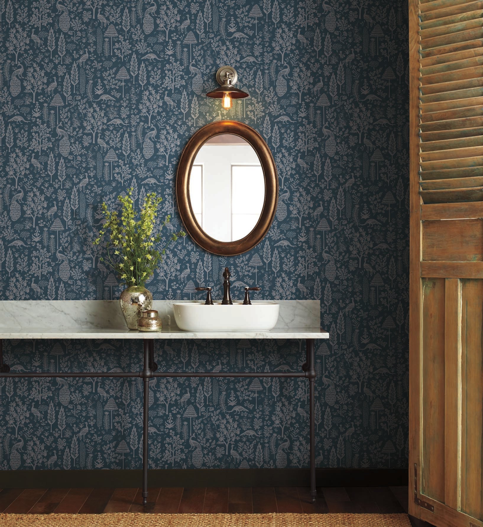 Menagerie Toile Wallpaper - Navy & Metallic Silver