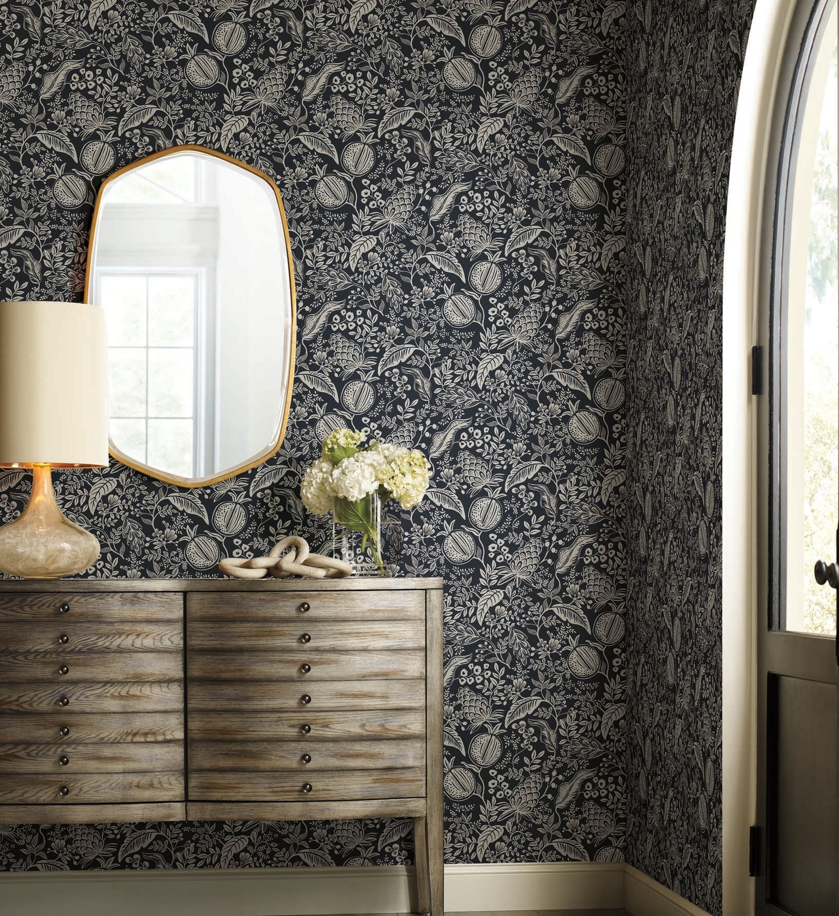 Pomegranate Wallpaper - Black & Linen