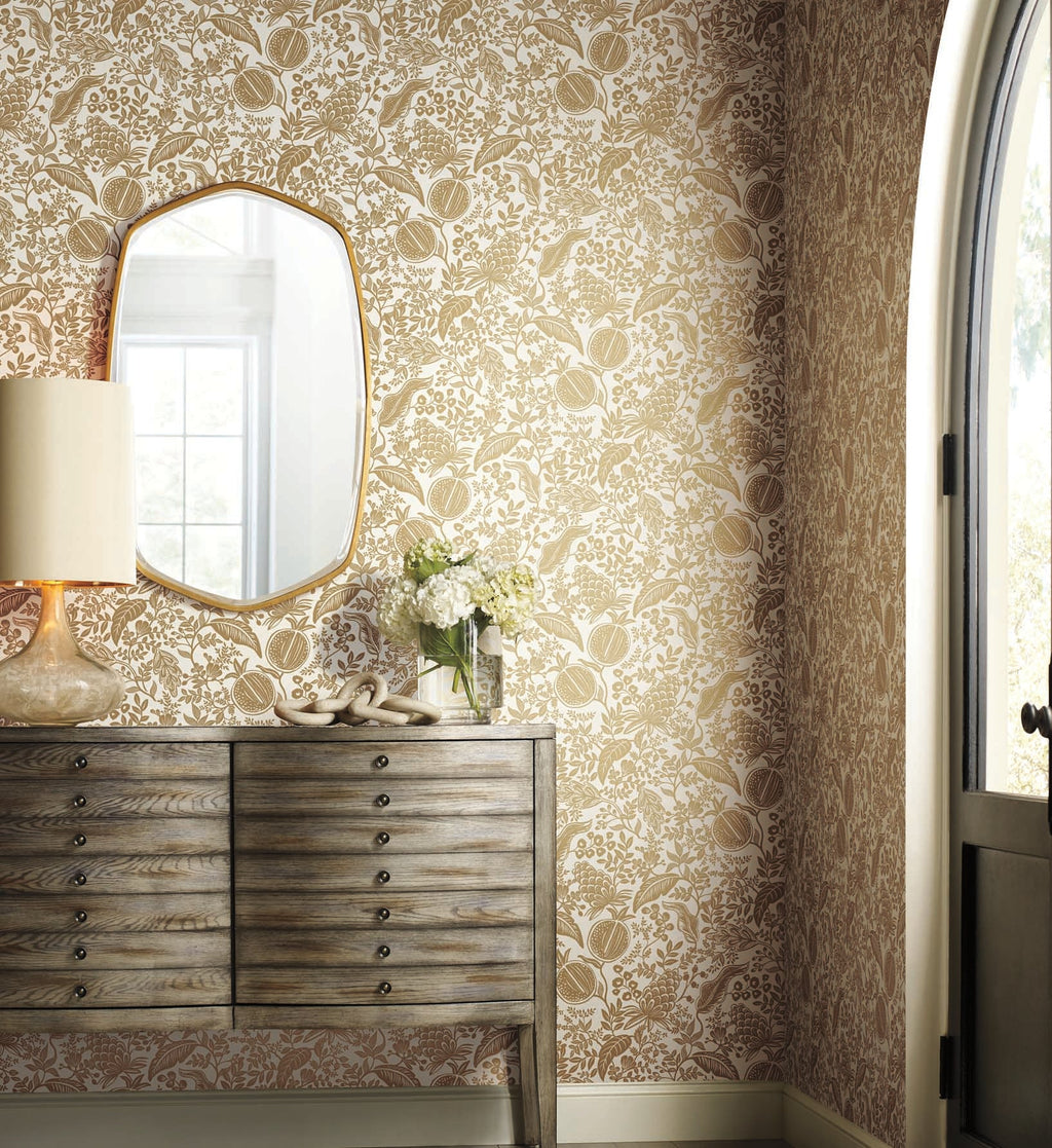 Pomegranate Wallpaper - White & Metallic Gold