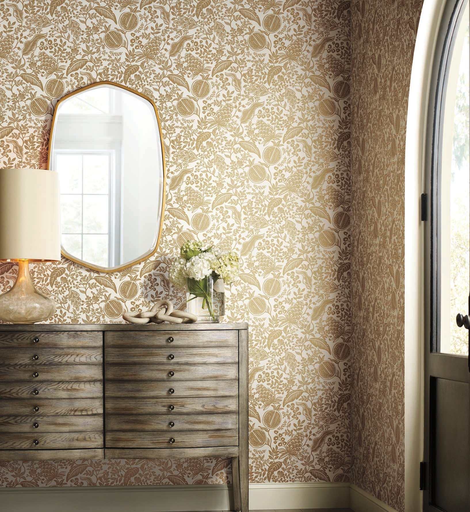 Pomegranate Wallpaper - White & Metallic Gold